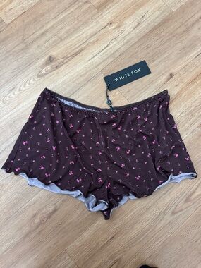 White Fox Brown Floral Satin Sleep Shorts